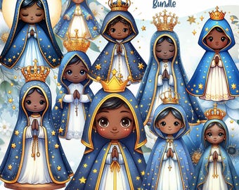 Illustration of Our Lady of Aparecida | Virgin of Aparecida PNG | Catholic Watercolor | Saints | DigitalDownload | Clipart | Little Saint