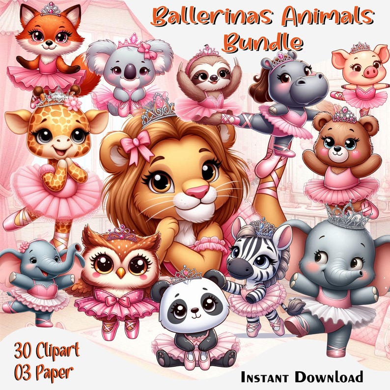 Adorable Ballerina Cuteness Clipart Pack - Watercolor Ballerina Animals