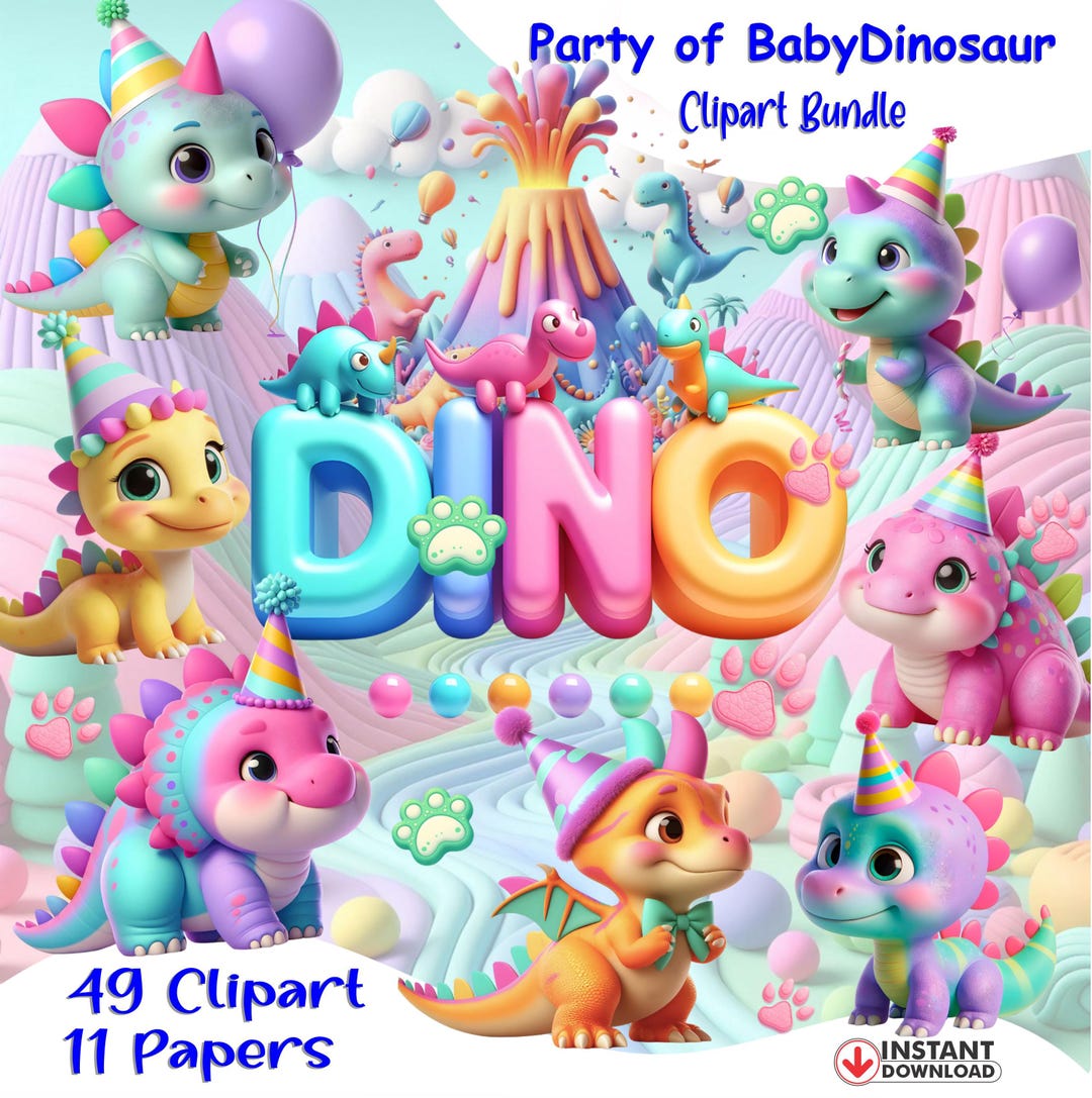 Baby Dinosaur Clipart PNG, Watercolor Baby Dino Clipart Set, Cute ...