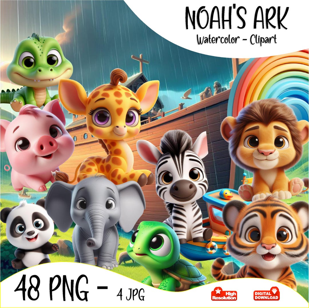 Cute Noah's Ark Watercolor Clip Art, Nursery Decor, Neutral Clip Art ...