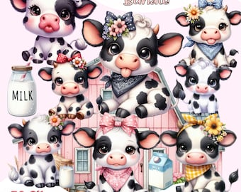 Collection of cute watercolor cow clipart, Cute Cow - Download PNG files instantly
