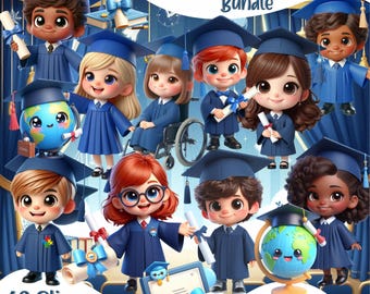 clipart pack for children graduation: 60 PNG images for boys and girls of preschool age, graduation, children, school, (digital download)