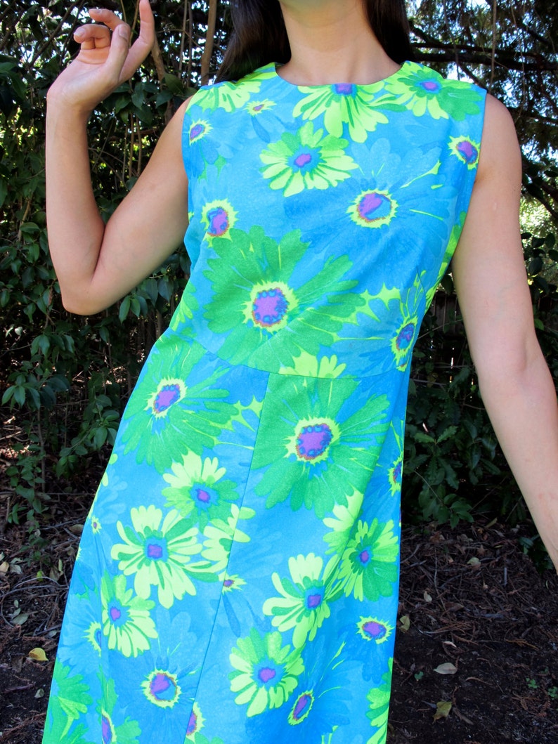 1960s Psychedelic Highlighter Floral DRESS Bright Maxi Tank - Etsy