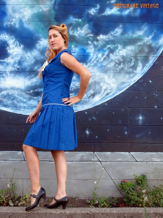 1950s sailor DRESS pleats peter pan collar Union Made… Gem