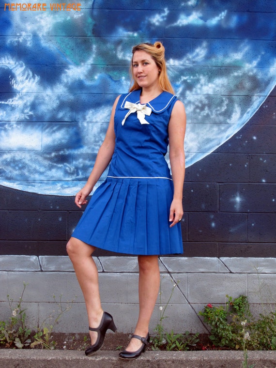 1950s sailor DRESS pleats peter pan collar Union Made… Gem