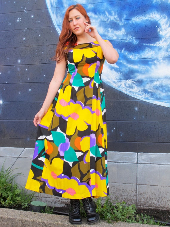 1960s hawaiian DRESS maxi tank floral by Pomare Ta
