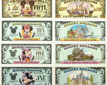 Disney Dollars - Complete 4-Piece Set - Collectible Banknotes - Home Decor for Fans - Birthday Gift - Party Favors