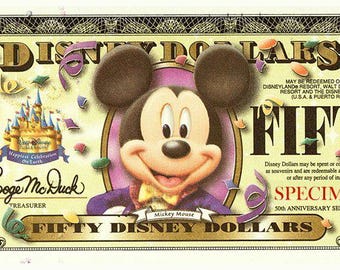$50 Mickey Mouse - Disney 2005 Specimen - Home Decor for Fans - Birthday Gift - Party Favors
