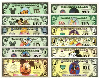 Disney Dollars - 12 Pieces - Collectible Banknotes - Home Decor for Fans - Birthday Gift - Party Favors