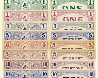 Disney Dollars - 9 Pieces - Collectible Banknotes - Home Decor for Fans - Birthday Gift - Party Favors