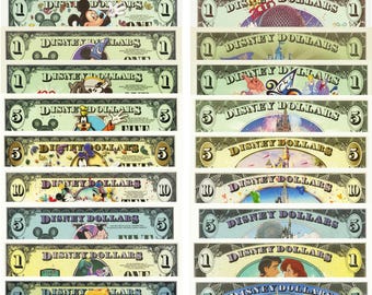 Disney Dollars - 12 Pieces - Collectible Banknotes - Home Decor for Fans - Birthday Gift - Party Favors