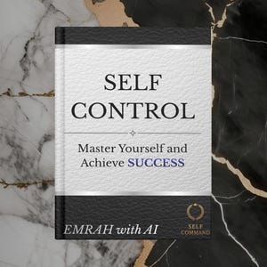 Puede incluir: Portada de libro con el título "SELF CONTROL" y el subtítulo "Master Yourself and Achieve SUCCESS". La portada es blanca con texto negro y un borde negro. El autor es "EMRAH with AI".