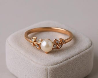 Süßwasserperle Ring | 18k vergoldet, Moissanite Akzente