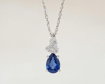 Sterling Silber Blauer Saphir Tropfen Halskette | Moissanit Brautschmuck