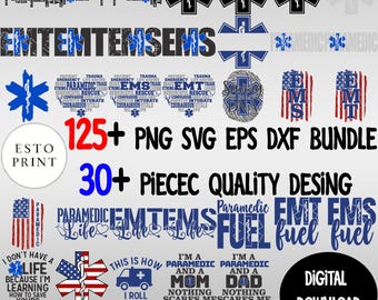 Pacote de arquivos SVG para serviços médicos de emergência – Mais de 125 arquivos PNG, SVG, EPS e DXF com mais de 30 frases de paramédicos, símbolos de socorristas e desenhos da Estrela da Vida.
