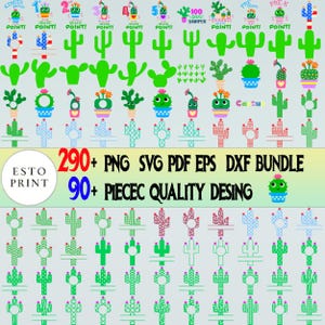 Cactus Bundle – 290+ Png Svg PDF EPS DXF files with 90+ unique cactus designs, point icons & patterned illustrations