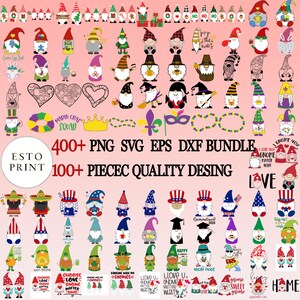 Gnomes Mega Bundle – 400+ Png Svg Eps Dxf files with 100+ seasonal gnome designs for holidays and celebrations