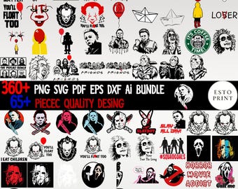 Horror Movie SVG Bundle – 360+ Png Svg Pdf Eps Dxf Ai files with 65+ creepy designs and slasher quotes
