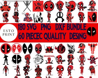 デッドプール SVG バンドル — グッズ、クラフト、デジタル用途向けの、面白くてアクション満載の PNG、SVG、DXF デザイン 180 種類以上