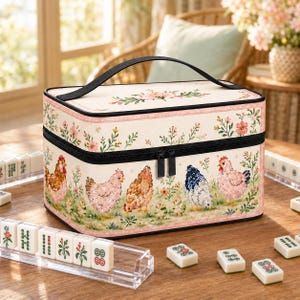 Chicken & Hen Mahjong Bag, Farmhouse Mahjong Tile Storage Case, Rooster Floral Game Bag, Personalized Mahjong Gift for Chicken Lovers