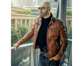 Men’s Vintage Brown Cafe Racer Leather Jacket Distressed Motorcycle Biker Slim Fit Real Leather Jacket