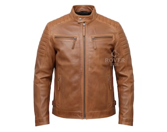 Men's Brown Leather Biker Jacket – Genuine Leather Cafe Racer Jacket