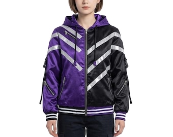 Reina Mishima Tekken 8 Cosplay Hooded Jacket | Purple Black Gaming Bomber Jacket for Women