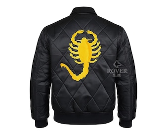 Drive Scorpion Jacket – Men's Black Satin Bomber with Embroidered Back