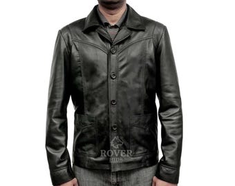 Brad Pitt Killing Them Softly Black Leather Jacket – Mens Classic Button Coat