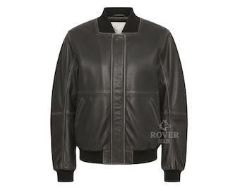Men's Black Leather Bomber Jacket – Genuine Leather Varsity Style Jacket