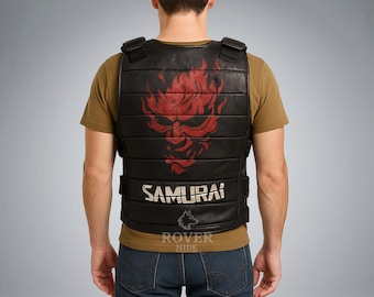 Chaleco de cuero de samurái Johnny Silverhand de Cyberpunk 2077 | Abrigo táctico punk para hombre, estilo cosplay y videojuegos.