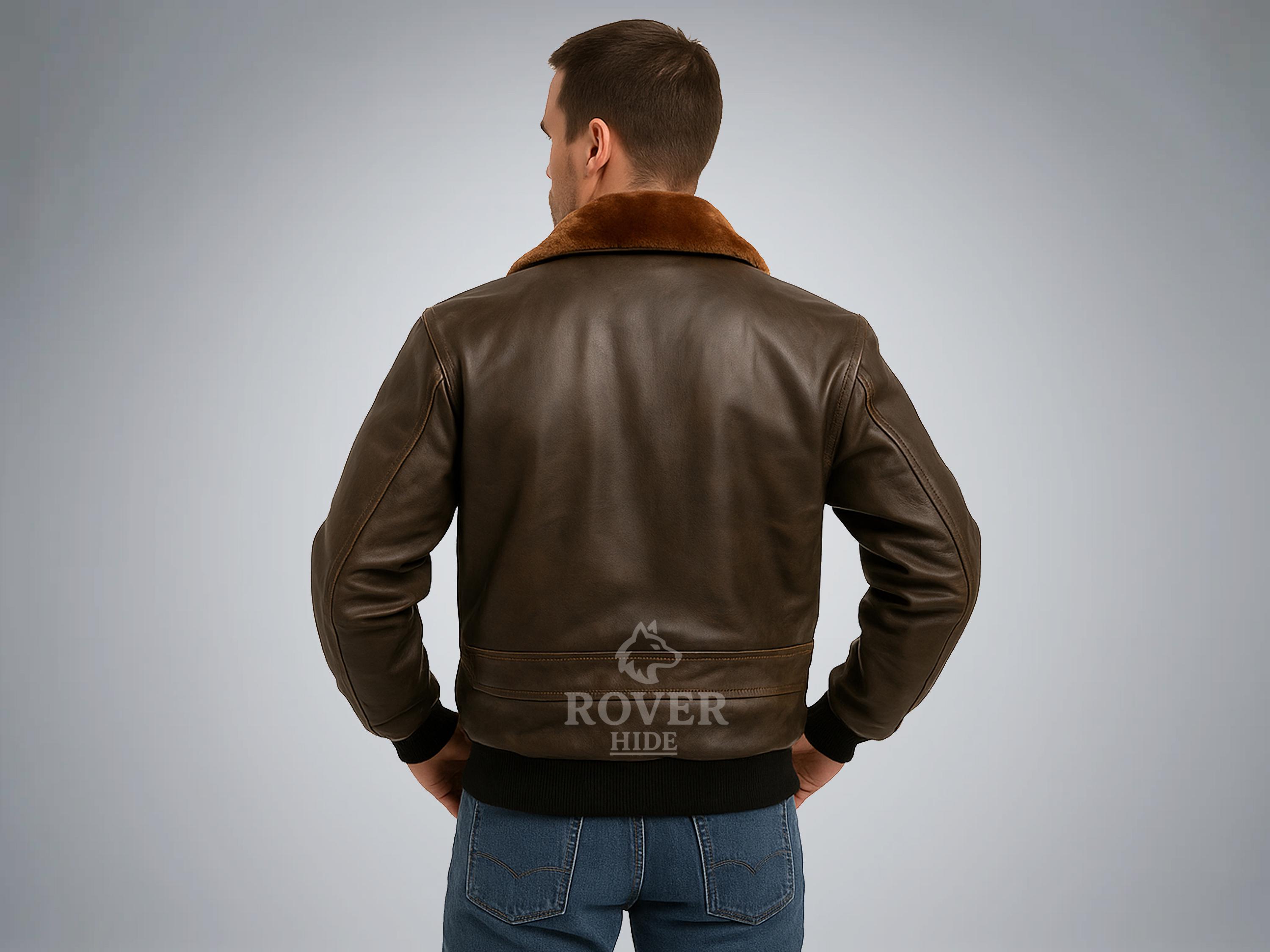 Men's G-1 Aviator Jacket | Navy Flight Leather Jacket With Fur