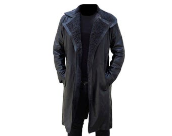 Blade Runner 2049 Officer K Leather Trench Coat | Ryan Gosling Black Coat, Sci Fi Cosplay Jacket for Men