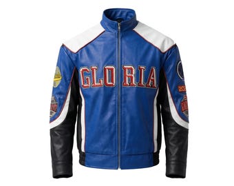 Kendrick Lamar Super Bowl Jacket | Gloria Blue Leather Jacket, KL Bowl Cosplay Outfit for Men Women