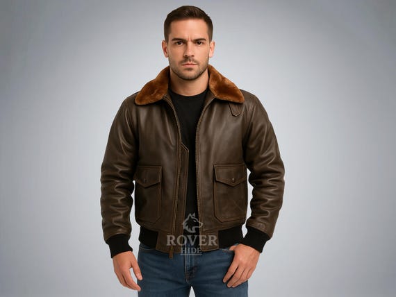 Men's G-1 Aviator Jacket | Navy Flight Leather Jacket With Fur