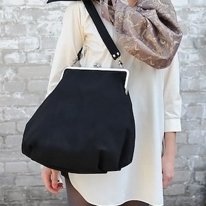 Kiss Lock zwarte tas/metalen frame tas/grote tote tas