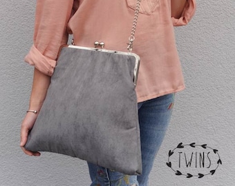 grey kiss lock bag/Clutch Black bag/metal frame bag/oversized frame bag/shoulder bag