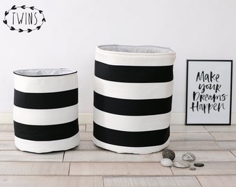 black white laundry hamper,Round Nursery Basket, laundry basket, toy storage, Toy basket, storage bin, laundry hamper, nursery storage