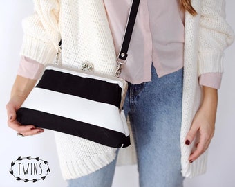 Clutch Bag/elegant bag/stripes cotton/frame bag/shoulder bag/ frame bag/chain bag/kiss lock bag