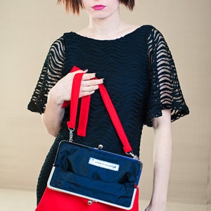 kiss lock red bag/Clutch Bag/shoulder bag/metal frame bag/purse/cross body bag image 3