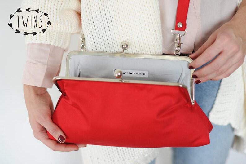 kiss lock clutch /elegant red bag/frame bag/shoulder bag zdjęcie 3