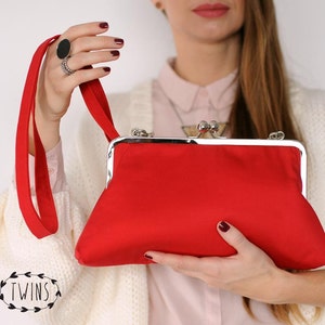 kiss lock clutch /elegant red bag/frame bag/shoulder bag zdjęcie 1