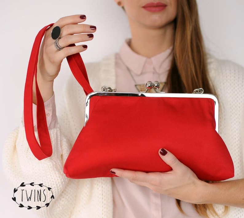 kiss lock clutch /elegant red bag/frame bag/shoulder bag zdjęcie 1