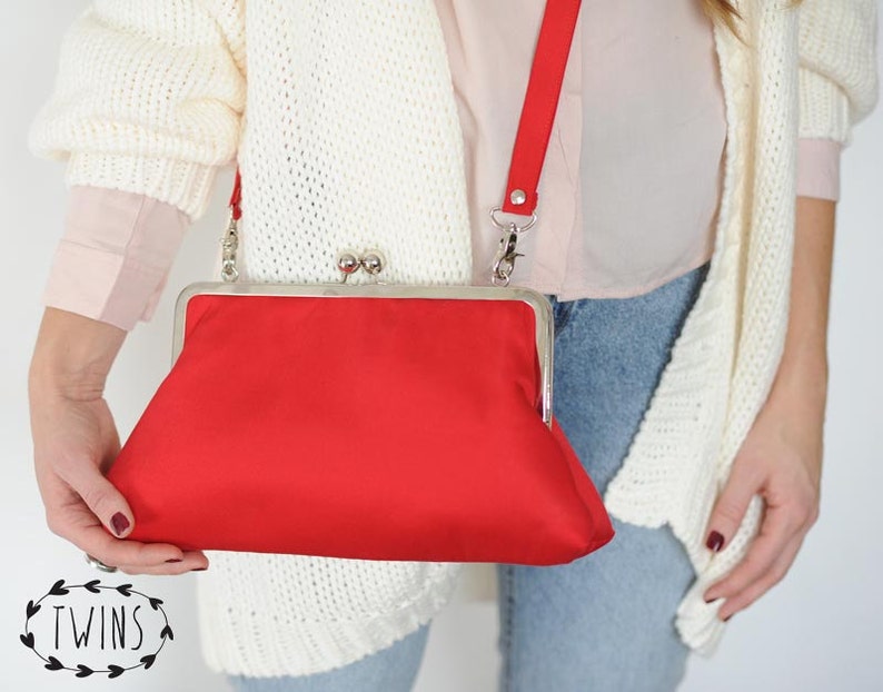 kiss lock clutch /elegant red bag/frame bag/shoulder bag zdjęcie 2