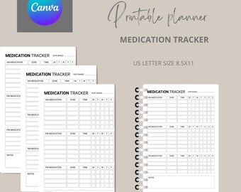 Medikation Tracker Printable - Wöchentliches Medikationstagebuch - Medizin und Nahrungsergänzungsmittel Tracker - A4/A5/Letter