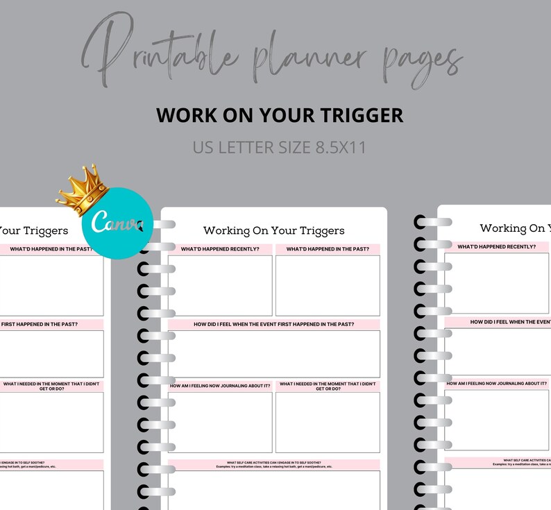 Trigger tracker, trigger processing, anxiety worksheet, self reflection journal page, therapy worksheet, PTSD tracker, editable template