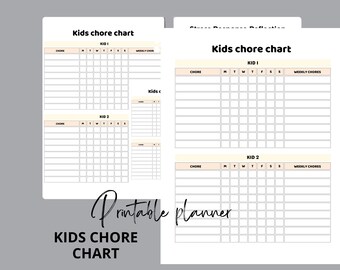Haushaltstabelle, druckbare bearbeitbare tägliche und wöchentliche Diagramm zur Aufgabenverantwortung von Kindern, sofortiger Download, Diagramm für Kinder, digitaler Download