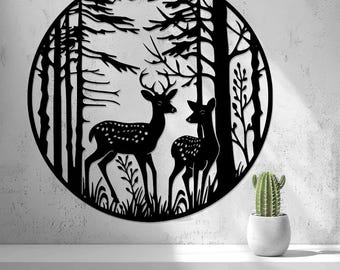 Deer in the Forest Wall Art | Minimalist Nature Decor | Forest Silhouette | Gift for Nature Lovers and Hunters | Wall Art | No Drilling Required