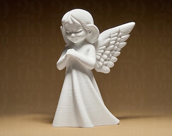 Cute praying angel figurine in marble look | Childlike guardian angel made of 3D-printed PLA for baptism, confirmation, or confirmation