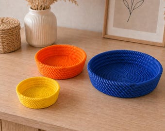Set of 3 decorative bowls with cord - design 10 cm 15 cm 20 cm | Boho Scandinavian organizer set | Bathroom, hallway, living room | 3D printed design object
